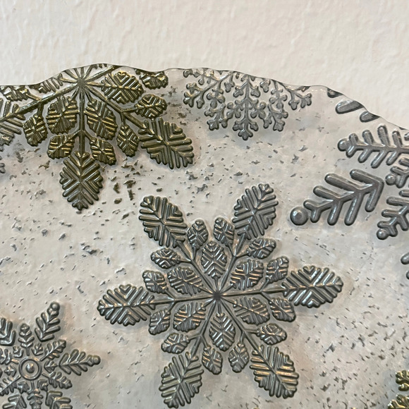 Artistic Accents Turkish Glass Serving Platter 13in Gold Silver Snowflakes NEW - Picture 7 of 11